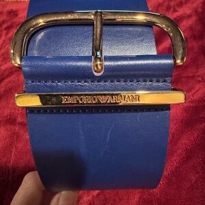 Emporio Armani Blue Leather Belt with Gold Buckle (size44)